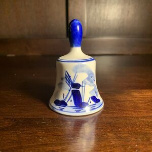Vintage Handpainted D.A.I.C Delft Blue Porcelain Bell Windmill Scene